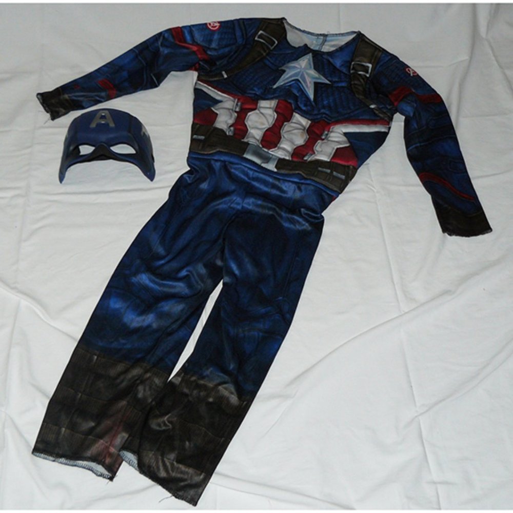 Marvel Captain America Suit & Mask Halloween Costume, Rubies Kids Small, GUC
